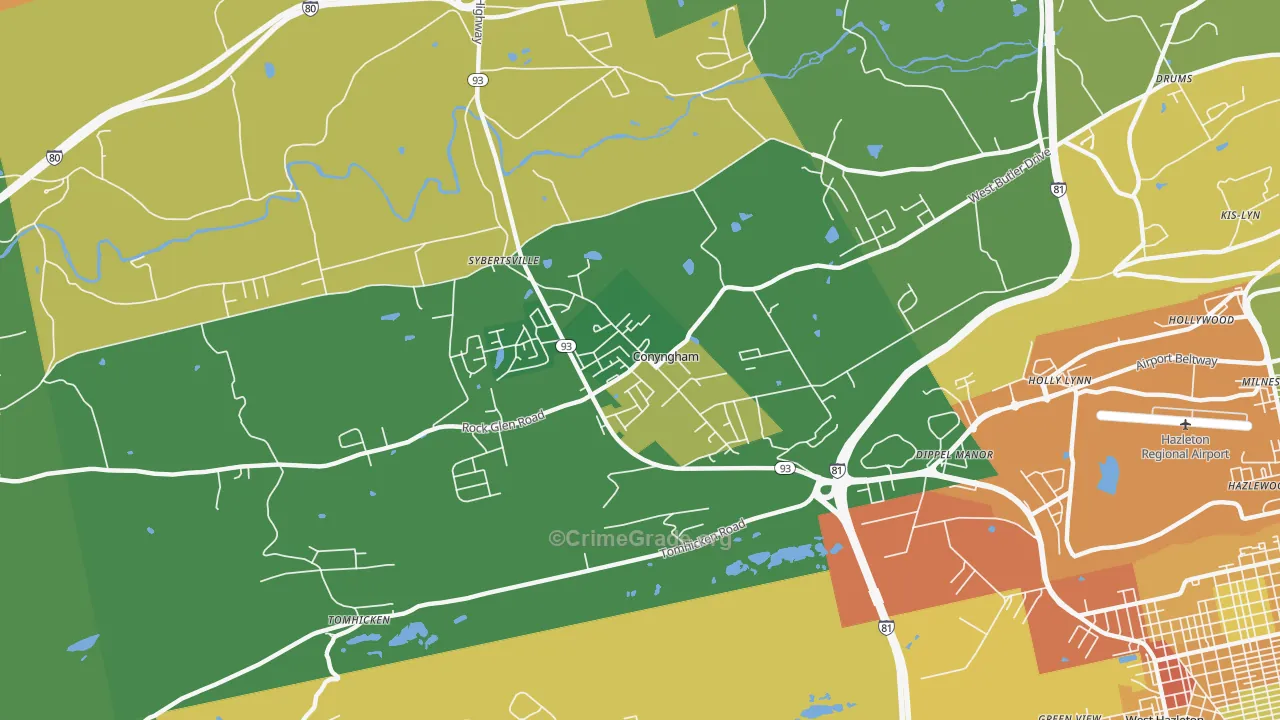 Conyngham, PA Map of Vandalism Rates