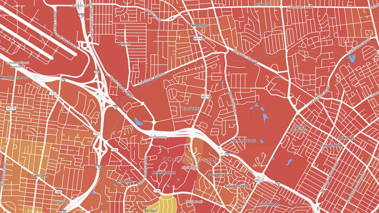 Cool Valley, MO Map of Vandalism Rates