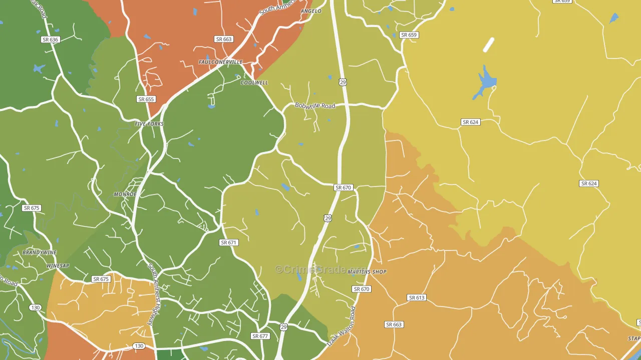 Coolwell, VA Map of Vandalism Rates