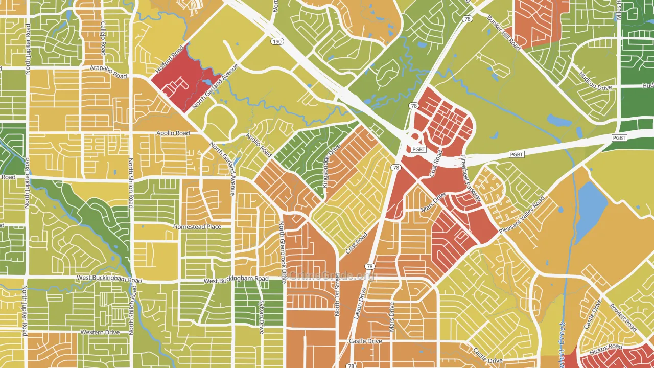 Coomer Creek, Garland, TX Map of Vandalism Rates