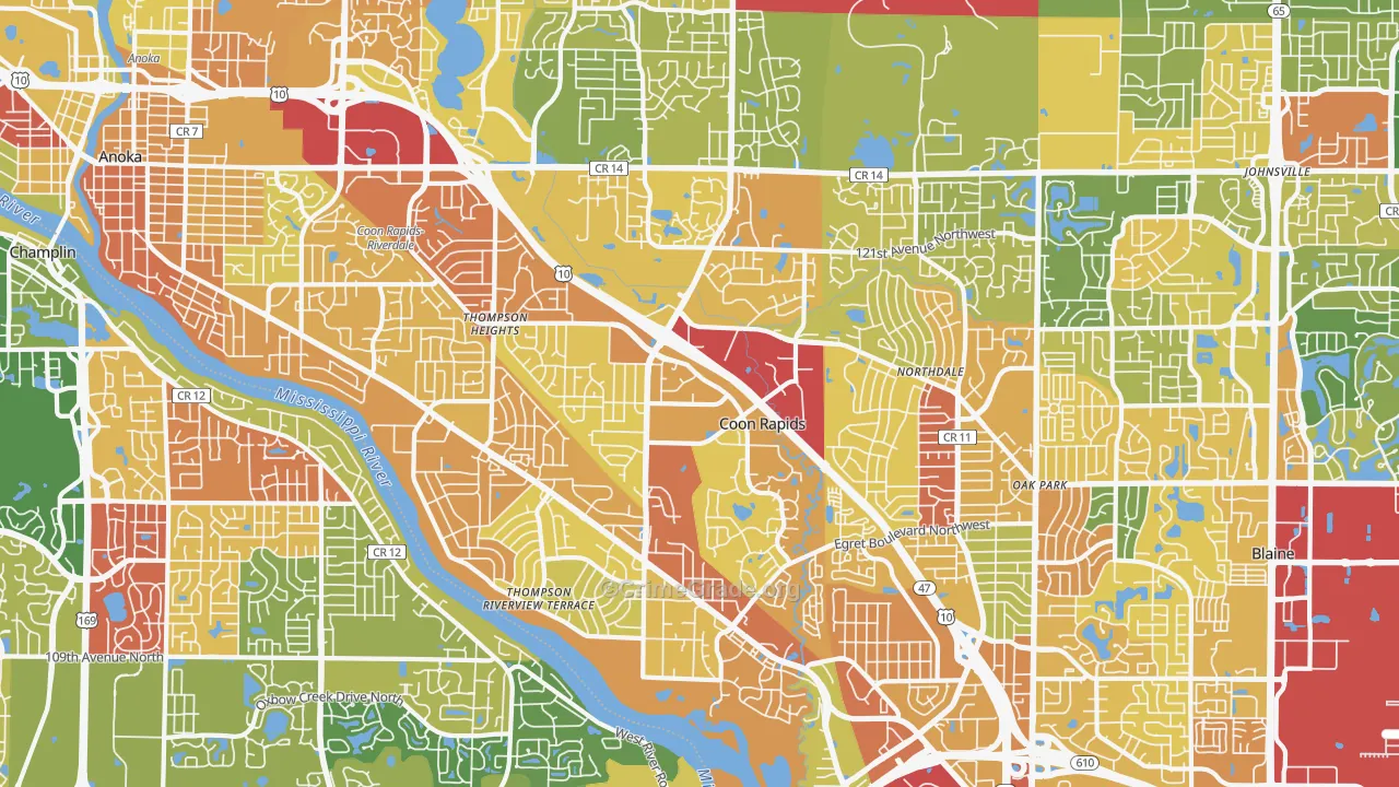 Coon Rapids, MN Map of Vandalism Rates