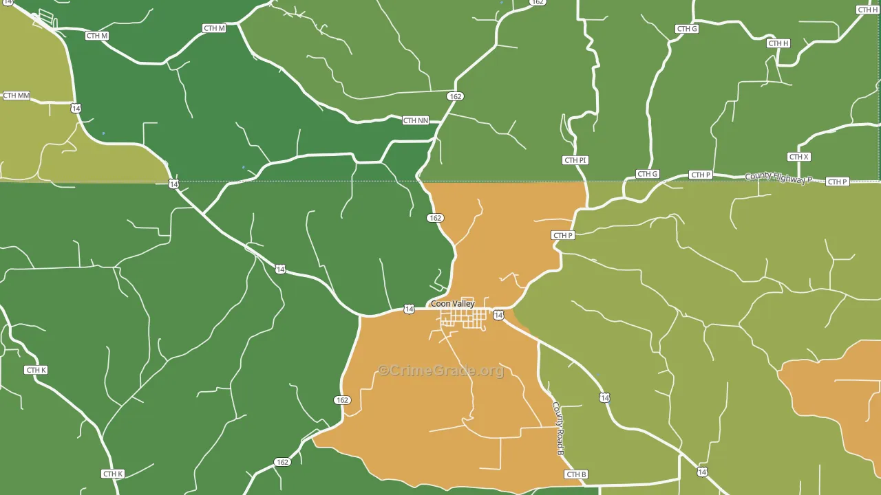 Coon Valley, WI Map of Vandalism Rates