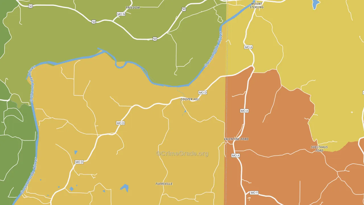 Cooper Hill, MO Map of Vandalism Rates