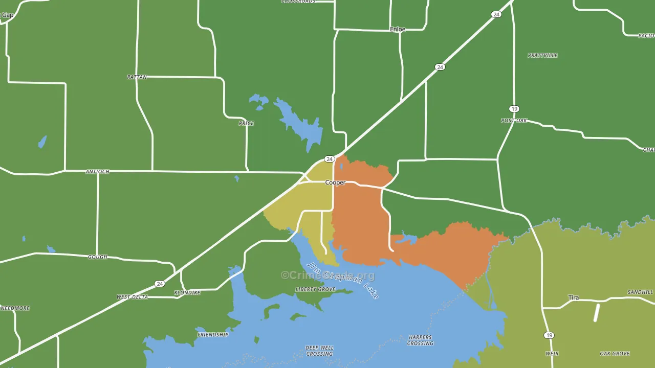 Cooper, TX Map of Vandalism Rates