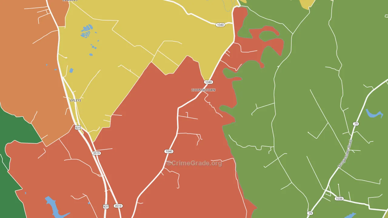 Cooperstown, KY Map of Vandalism Rates