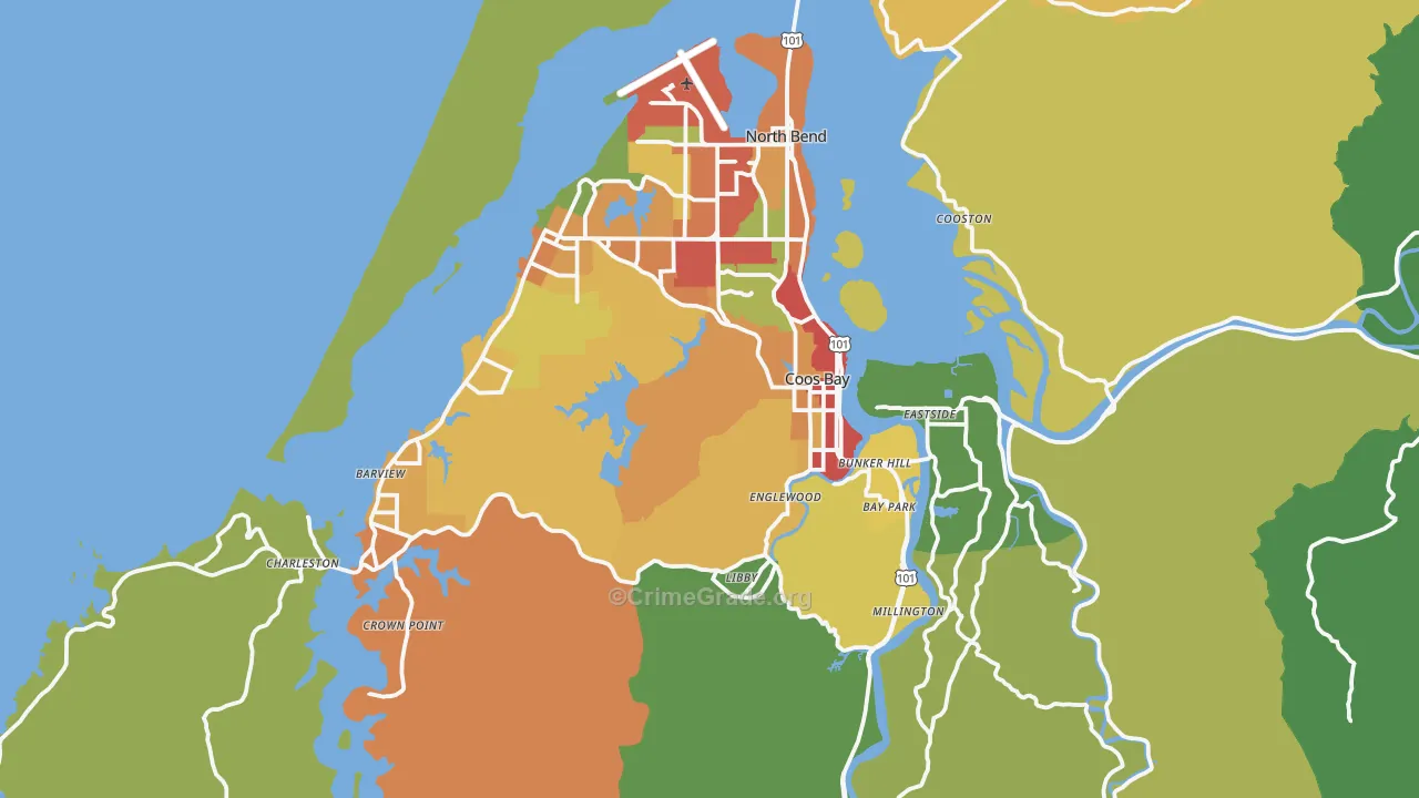 Coos Bay, OR Map of Vandalism Rates