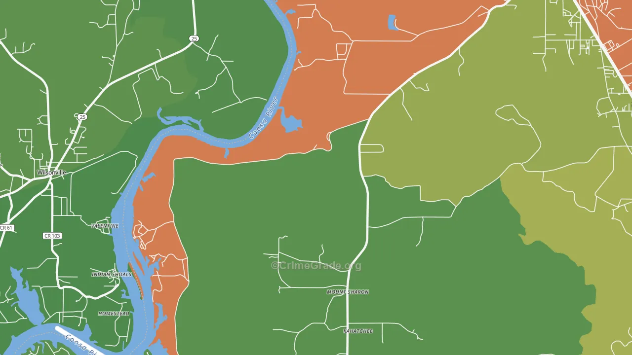 Coosa Pines, AL Map of Vandalism Rates