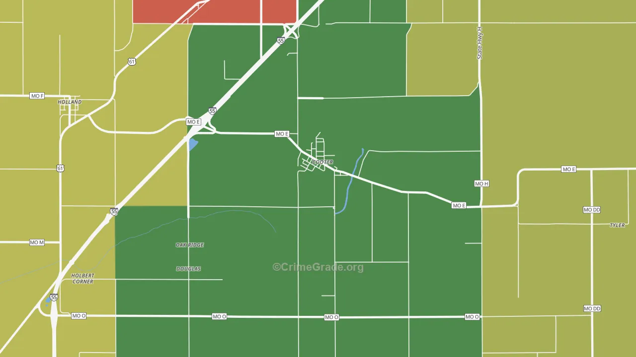 Cooter, MO Map of Vandalism Rates