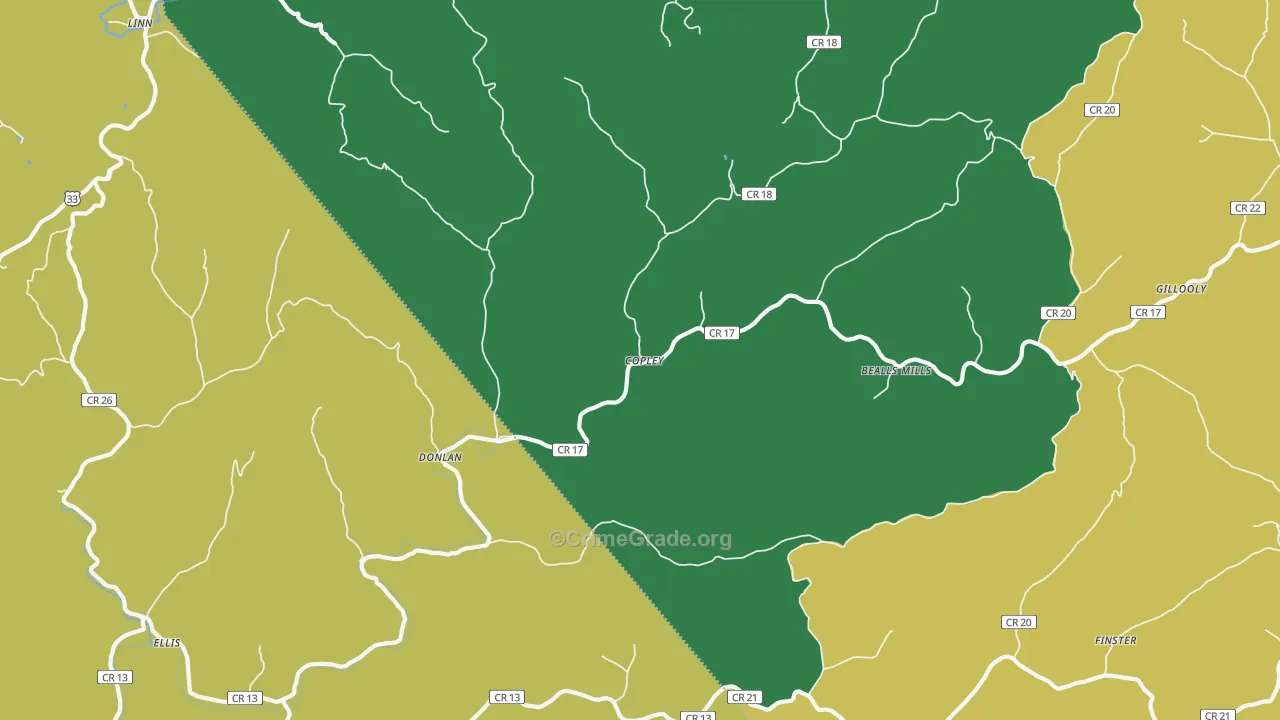 Copley, WV Map of Vandalism Rates