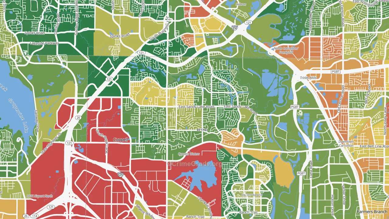 Coppell, TX Map of Vandalism Rates
