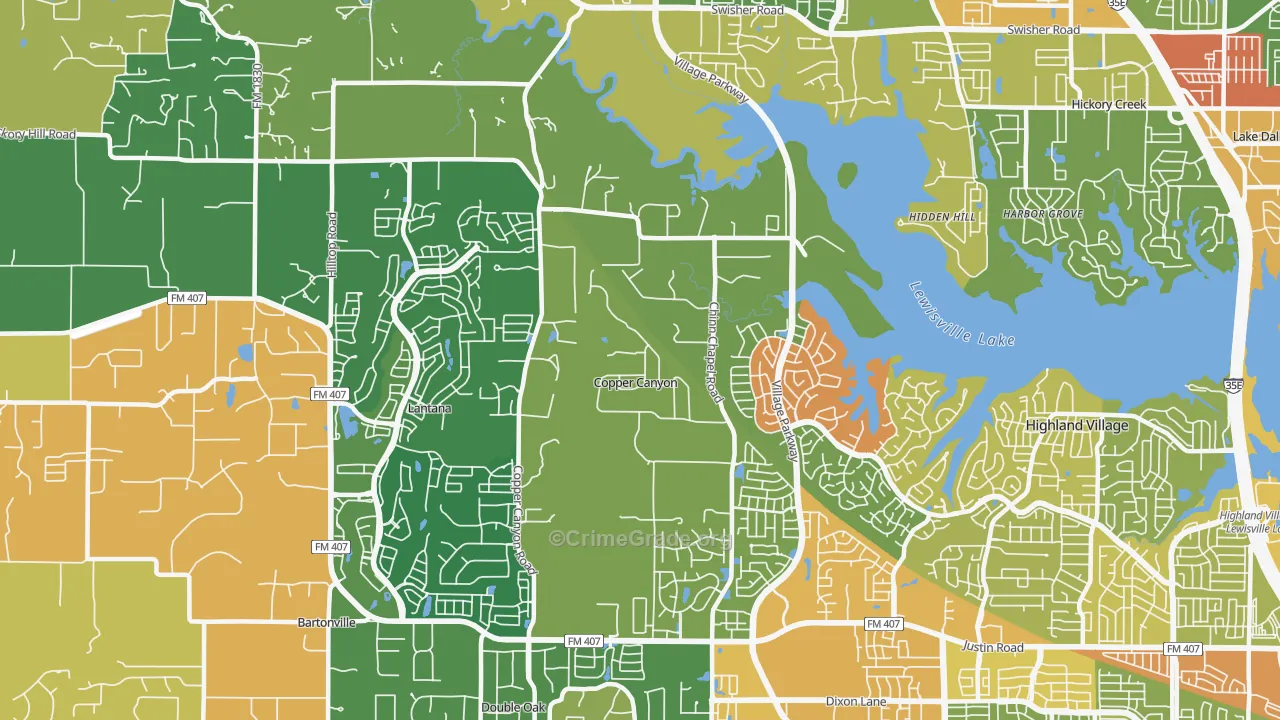 Copper Canyon, TX Map of Vandalism Rates