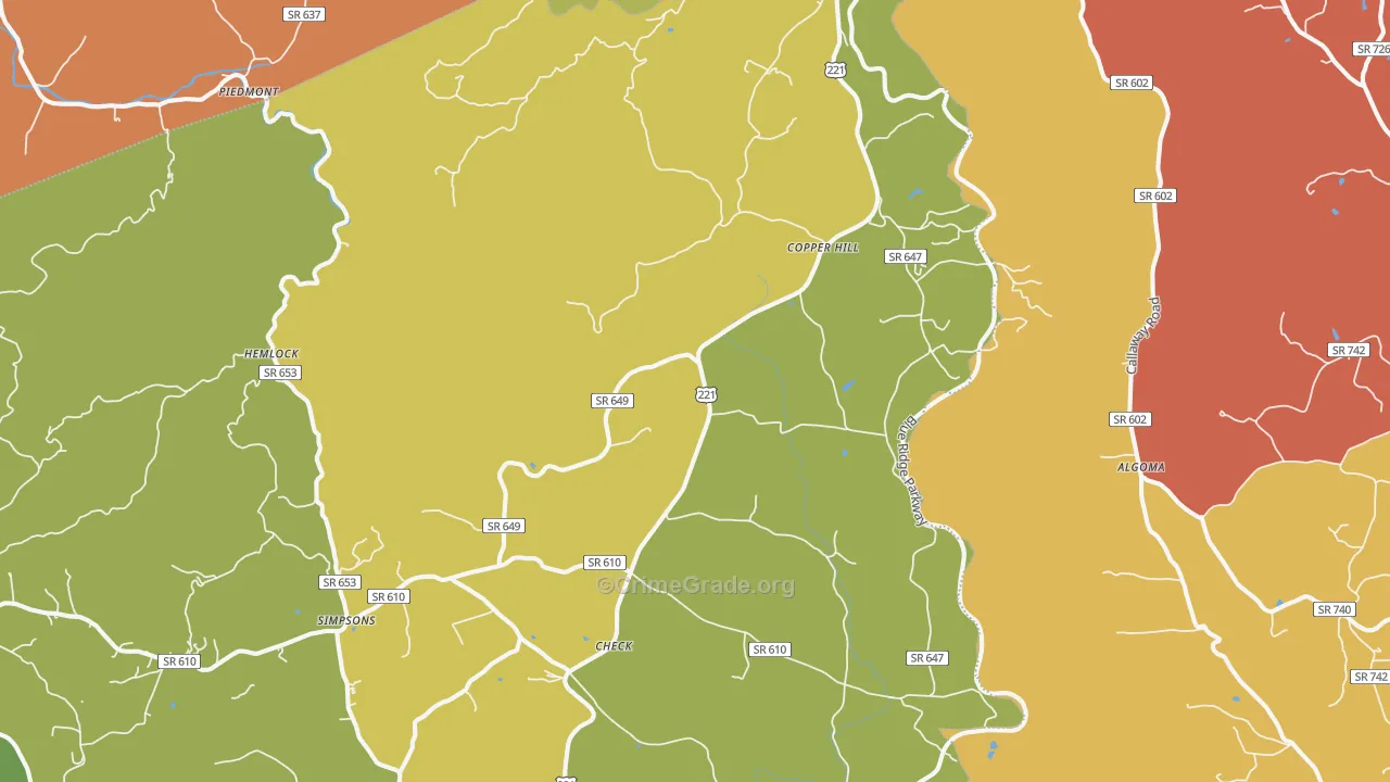Copper Hill, VA Map of Vandalism Rates