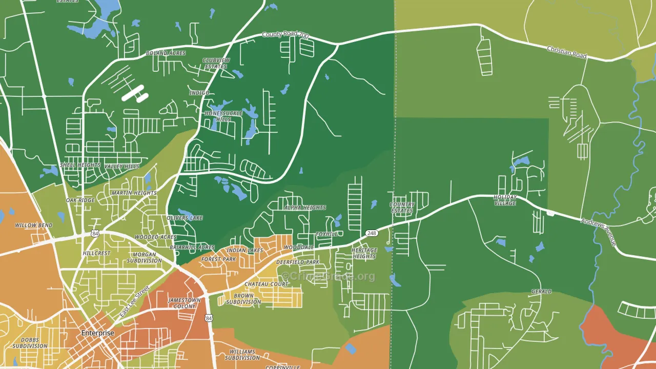 Coppinville, AL Map of Vandalism Rates
