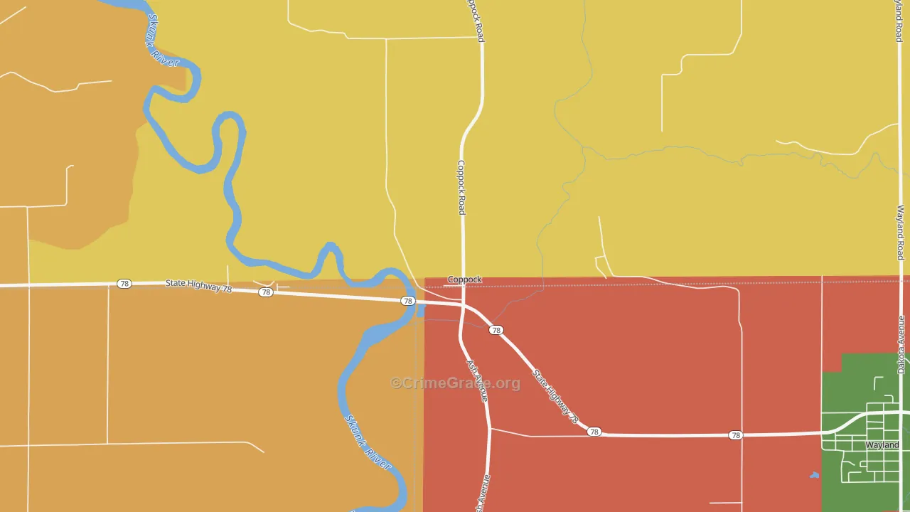 Coppock, IA Map of Vandalism Rates