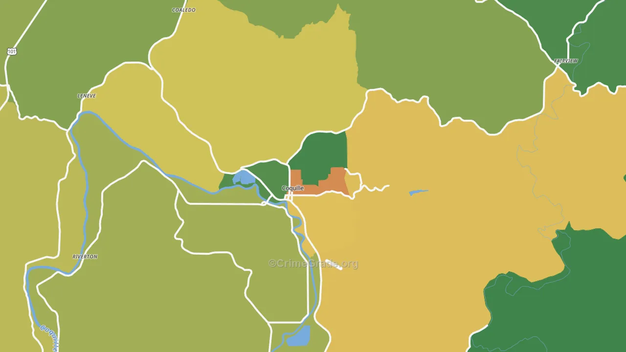 Coquille, OR Map of Vandalism Rates