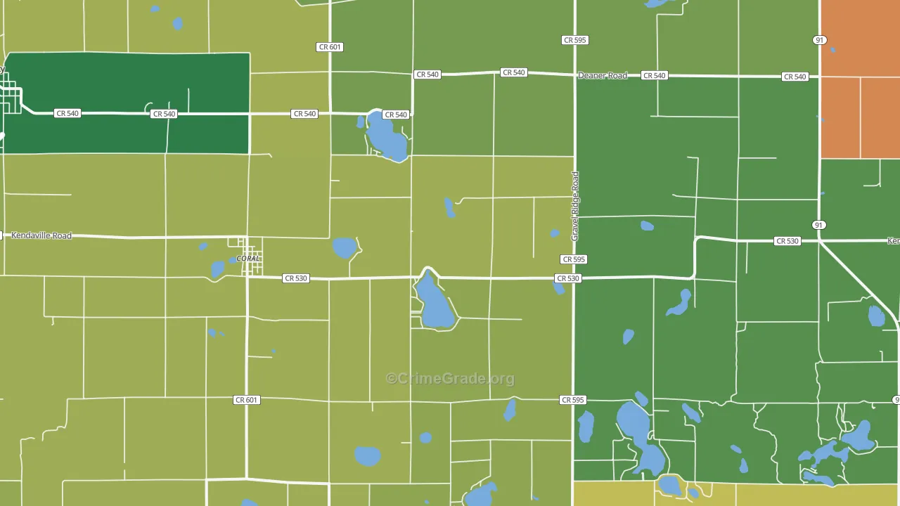 Coral, MI Map of Vandalism Rates