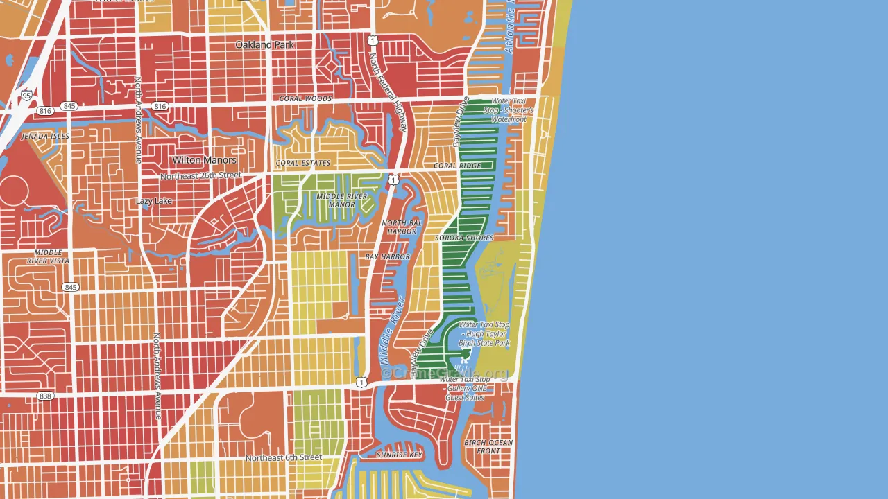 Coral Ridge, Fort Lauderdale, FL Map of Vandalism Rates