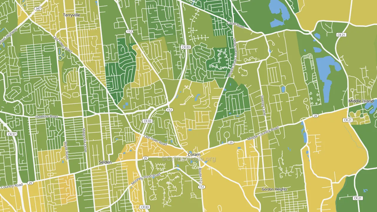Coram, NY Map of Vandalism Rates