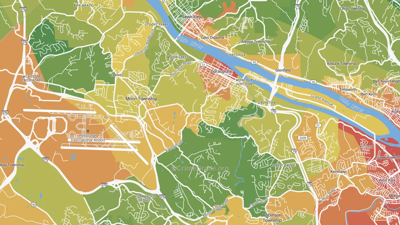 Coraopolis, PA Map of Vandalism Rates