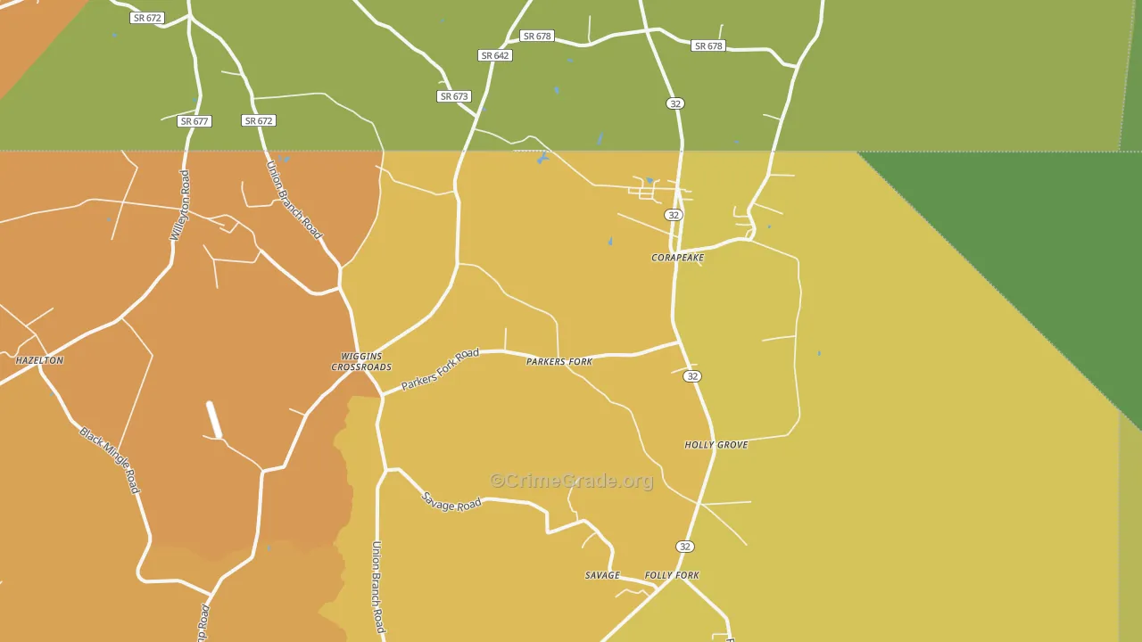 Corapeake, NC Map of Vandalism Rates
