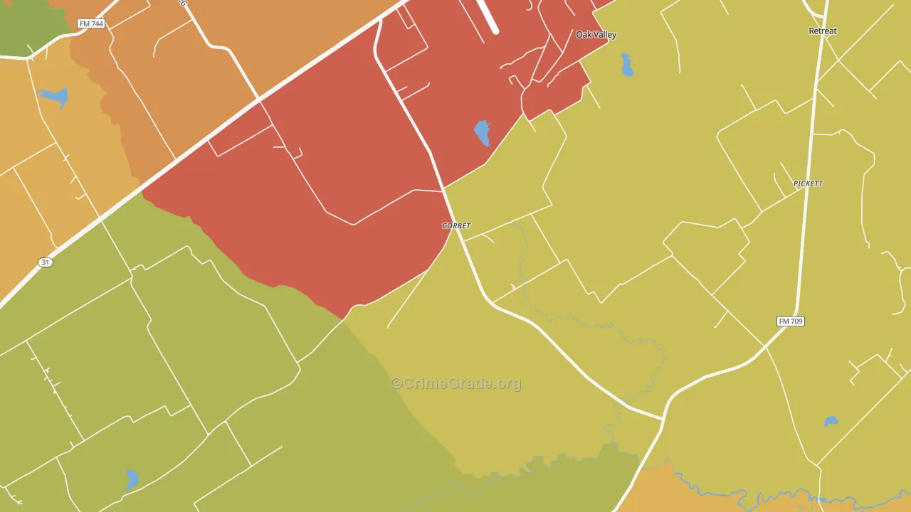 Corbet, TX Map of Vandalism Rates