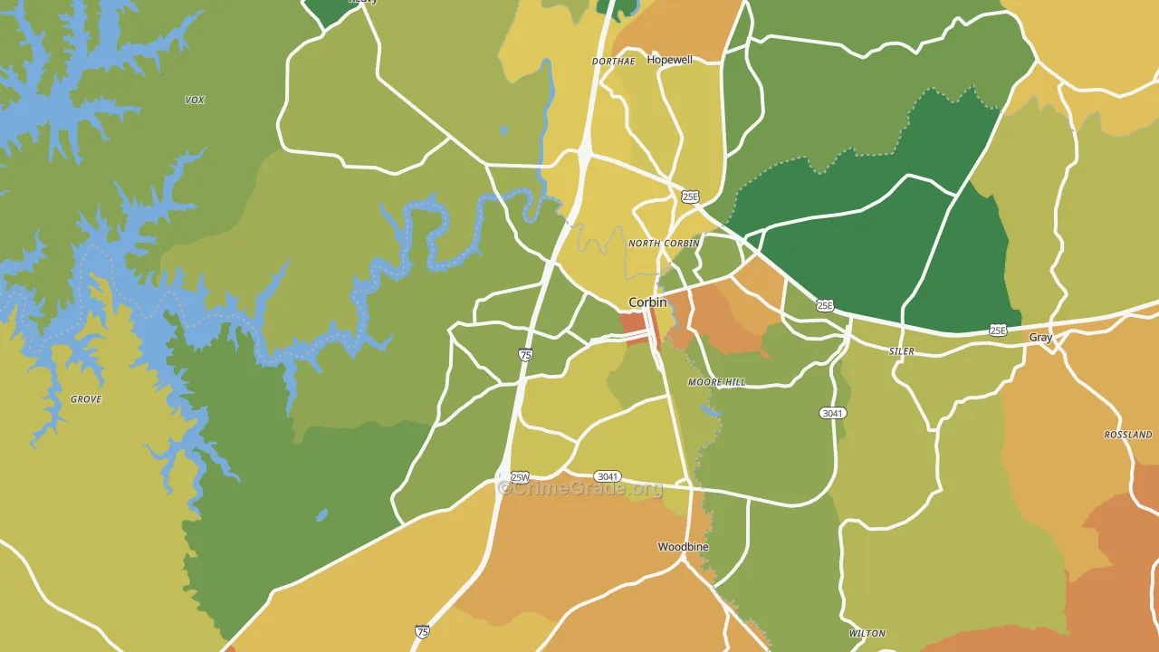 Corbin, KY Map of Vandalism Rates