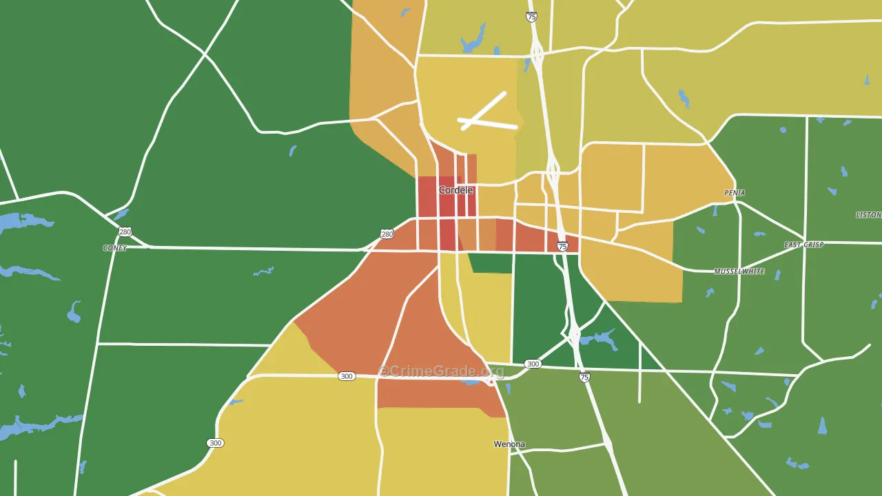 Cordele, GA Map of Vandalism Rates