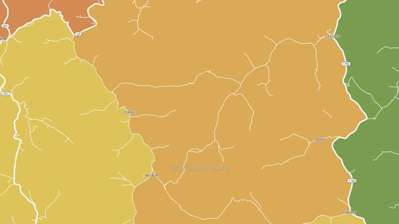 Cordell, KY Map of Vandalism Rates