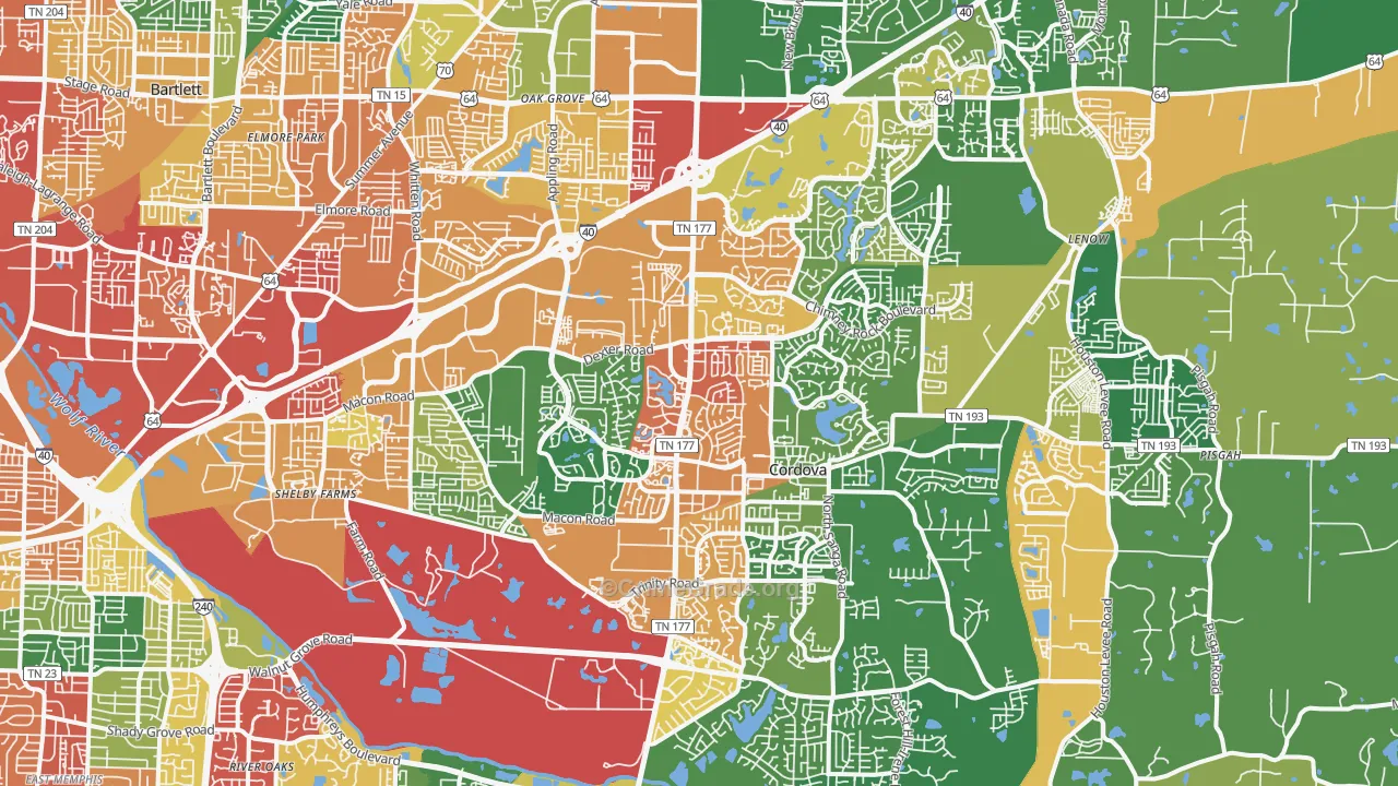 Cordova-Appling, Cordova, TN Map of Vandalism Rates