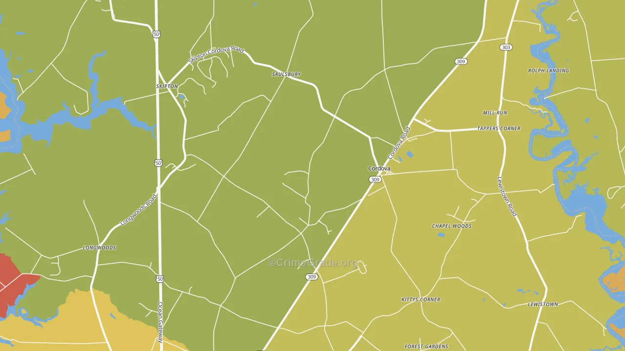 Cordova, MD Map of Vandalism Rates