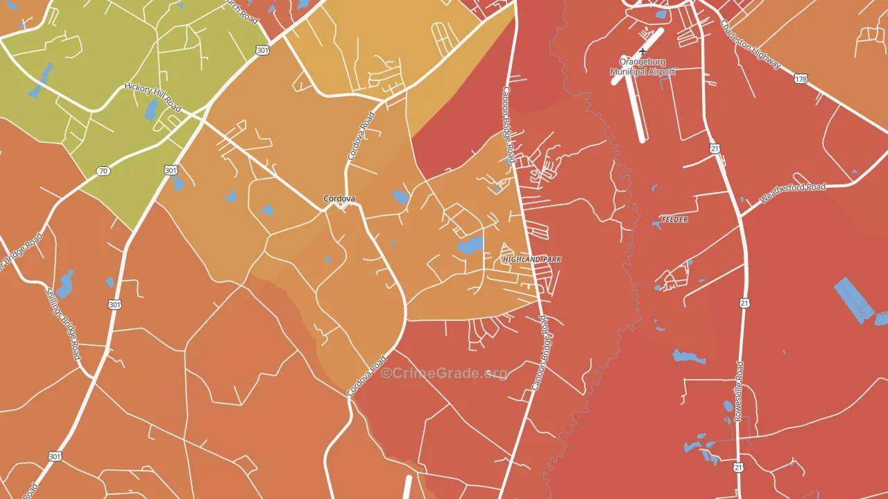 Cordova, SC Map of Vandalism Rates