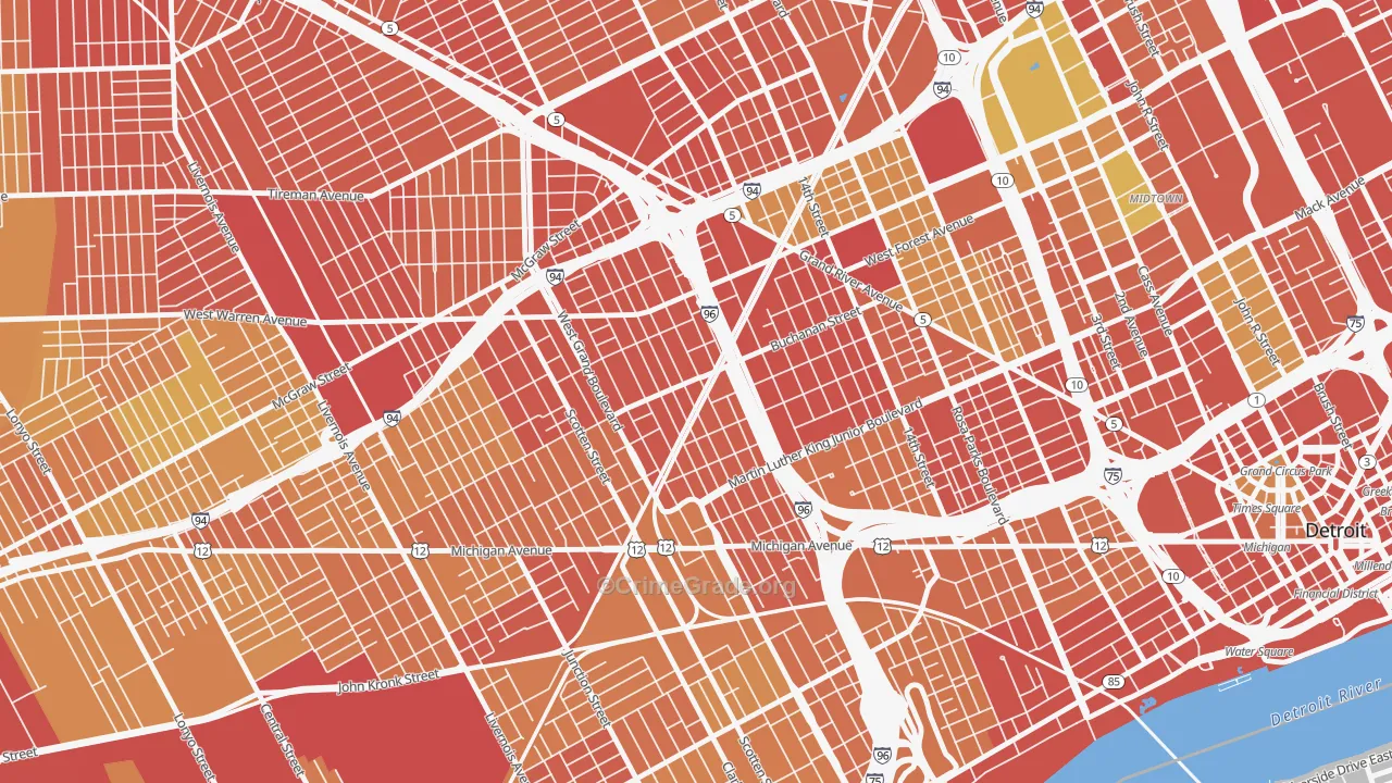 Core City, Detroit, MI Map of Vandalism Rates