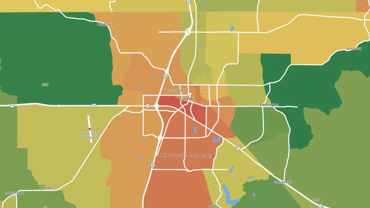 Corinth, MS Map of Vandalism Rates