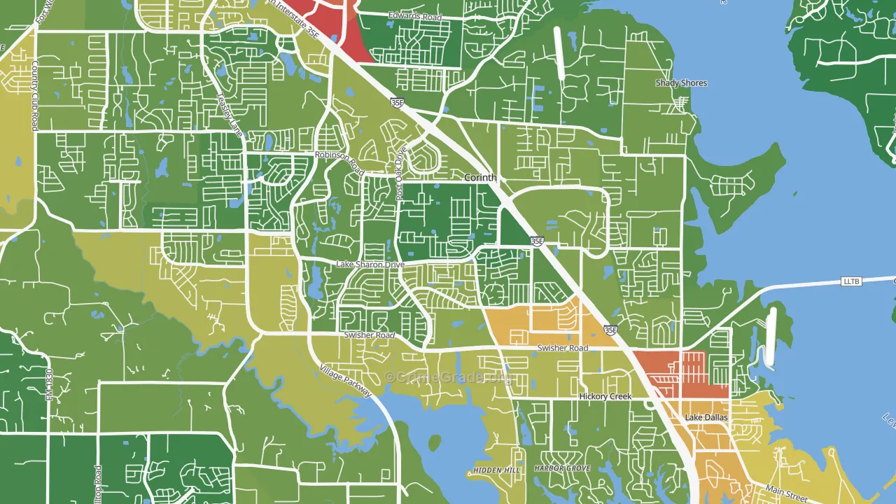 Corinth, TX Map of Vandalism Rates