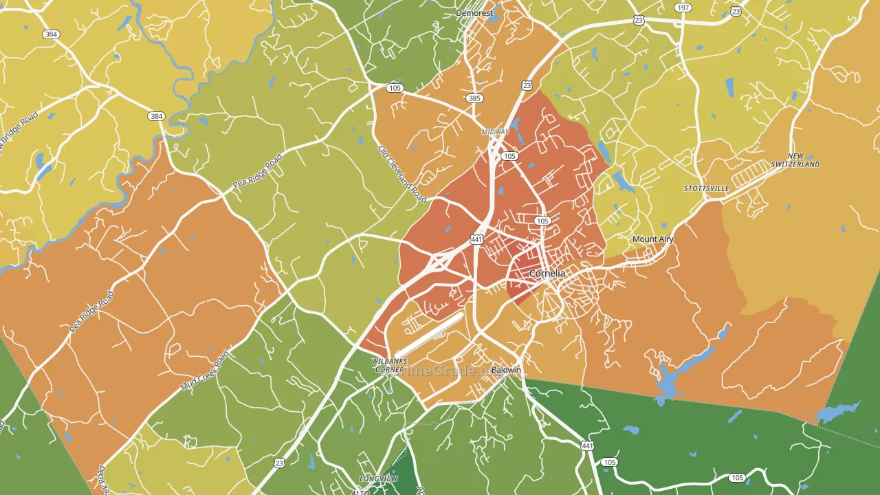 Cornelia, GA Map of Vandalism Rates