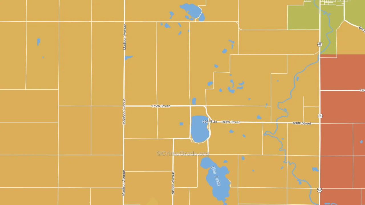 Cornelia, IA Map of Vandalism Rates