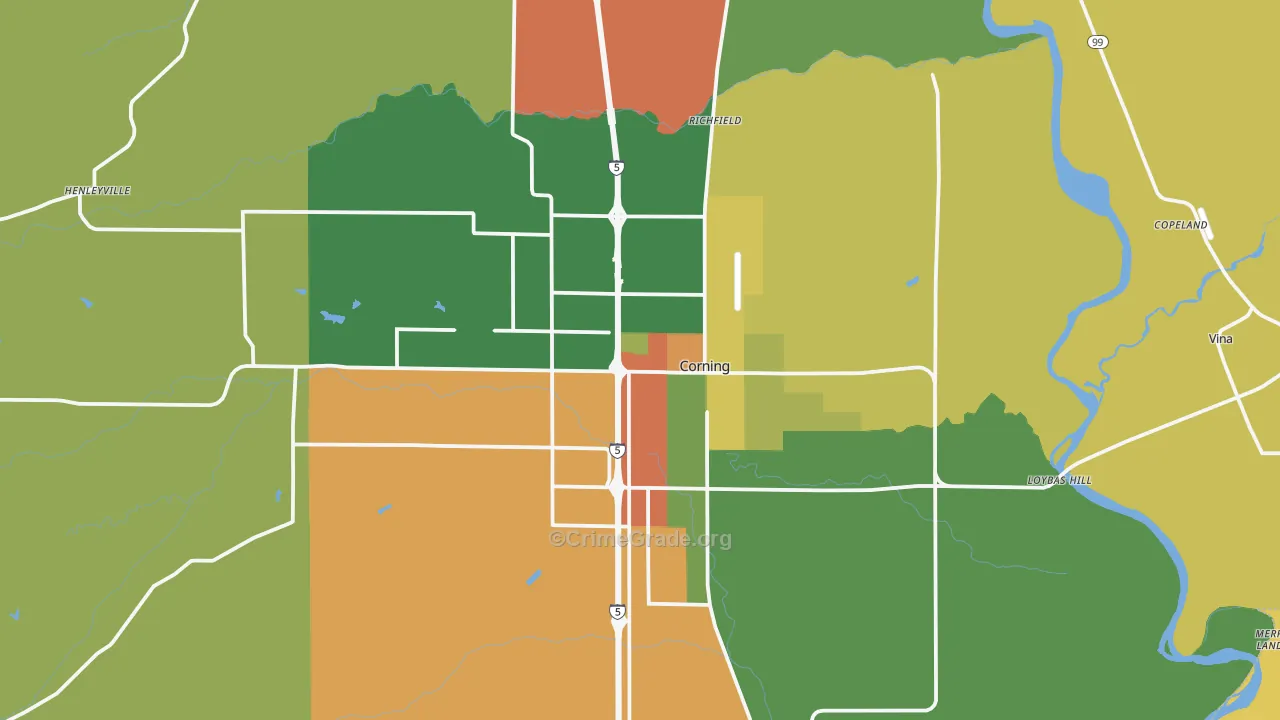 Corning, CA Map of Vandalism Rates