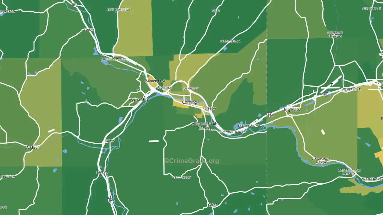 Corning, NY Map of Vandalism Rates