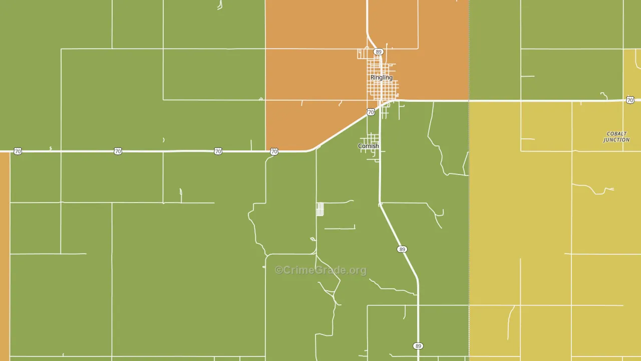 Cornish, OK Map of Vandalism Rates