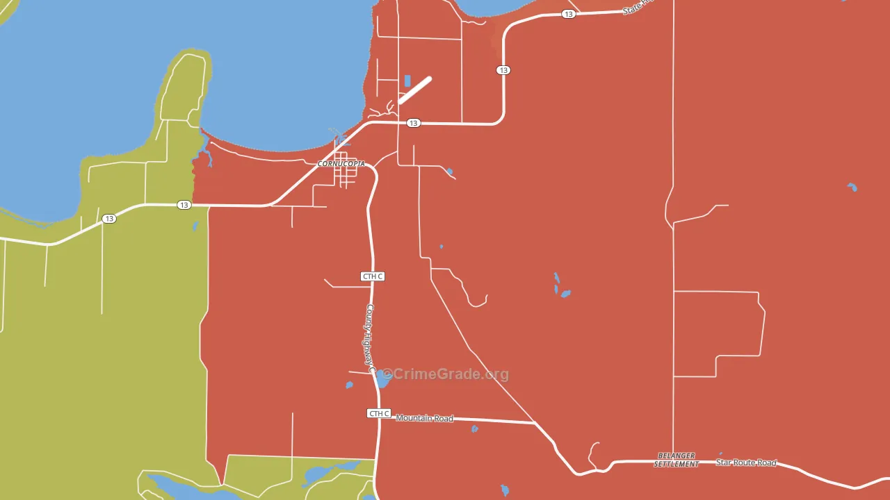 Cornucopia, WI Map of Vandalism Rates