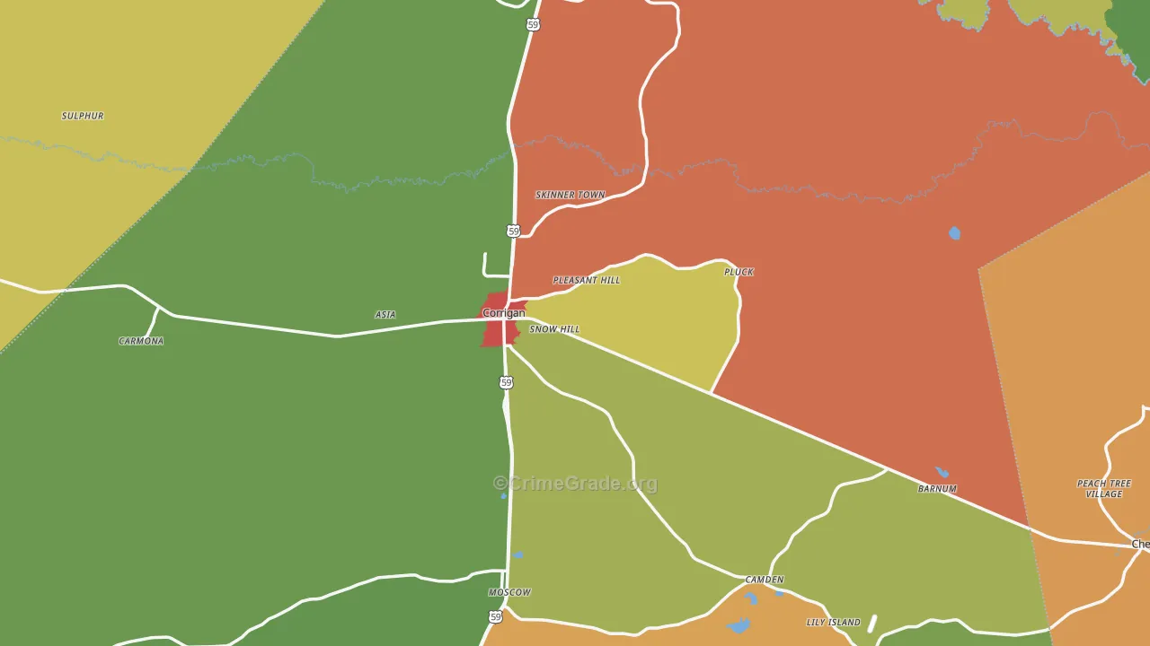 Corrigan, TX Map of Vandalism Rates