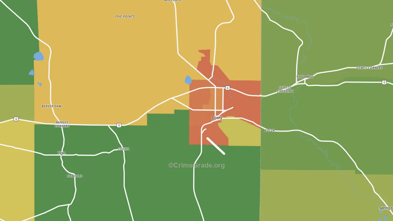 Corry, PA Map of Vandalism Rates