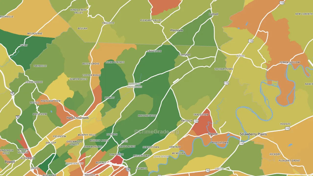Corryton, TN Map of Vandalism Rates