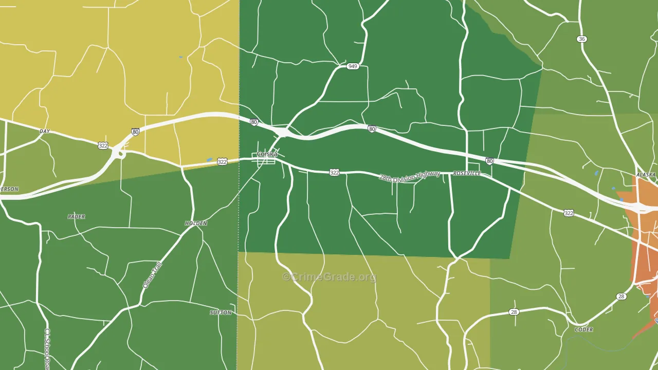Corsica, PA Map of Vandalism Rates
