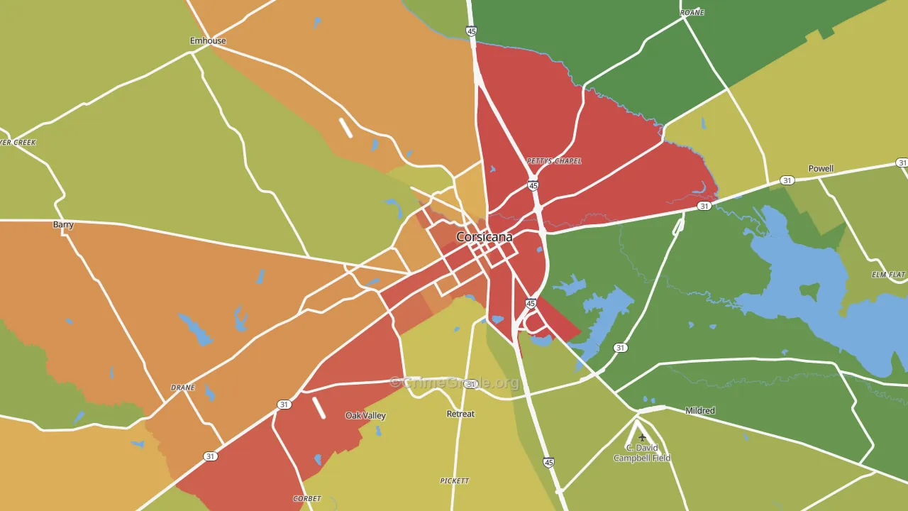 Corsicana, TX Map of Vandalism Rates