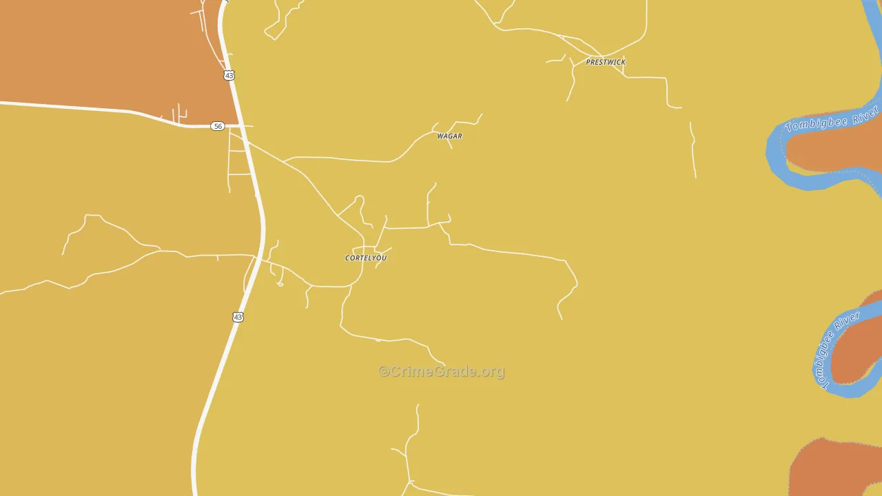 Cortelyou, AL Map of Vandalism Rates
