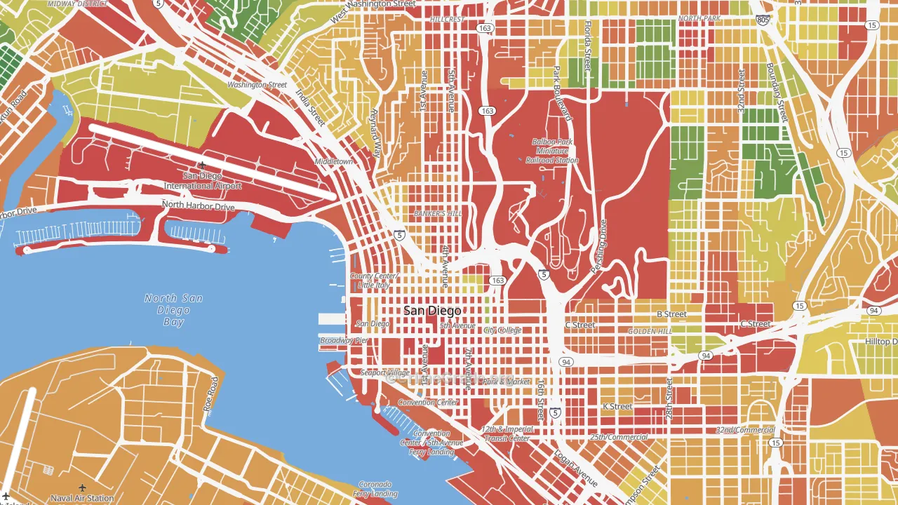 Cortez Hill, San Diego, CA Map of Vandalism Rates