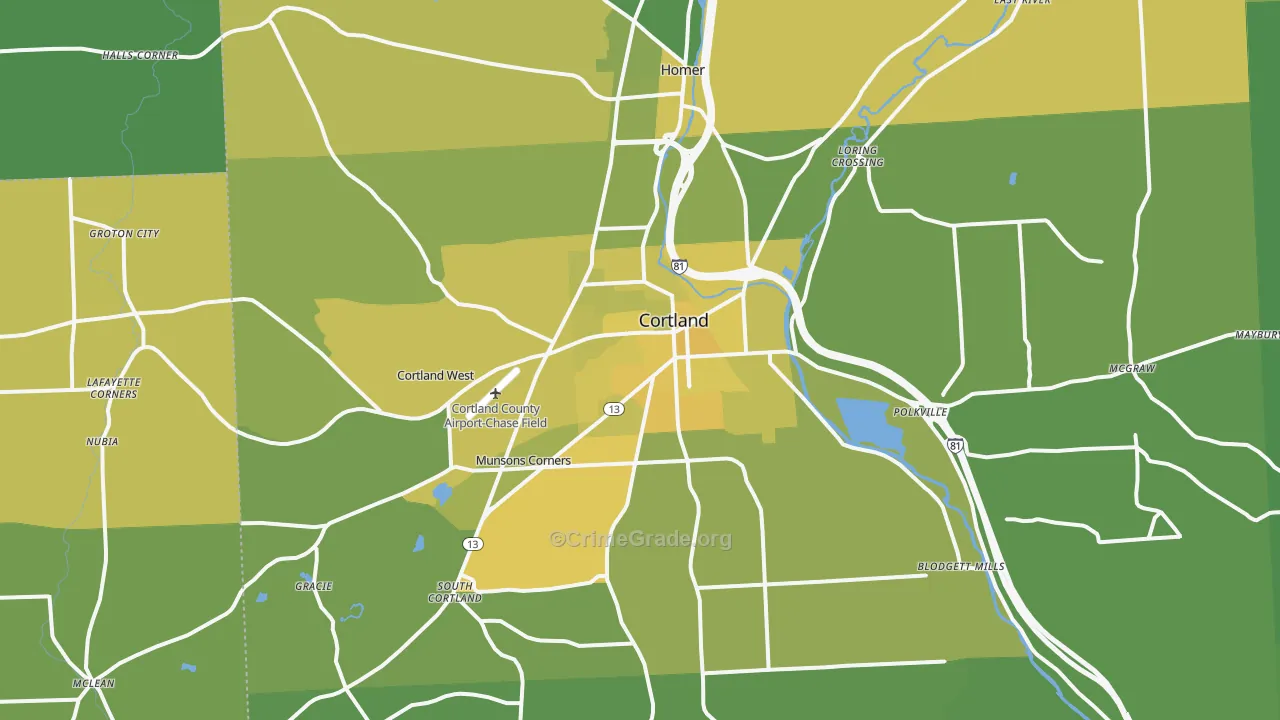 Cortland, NY Map of Vandalism Rates
