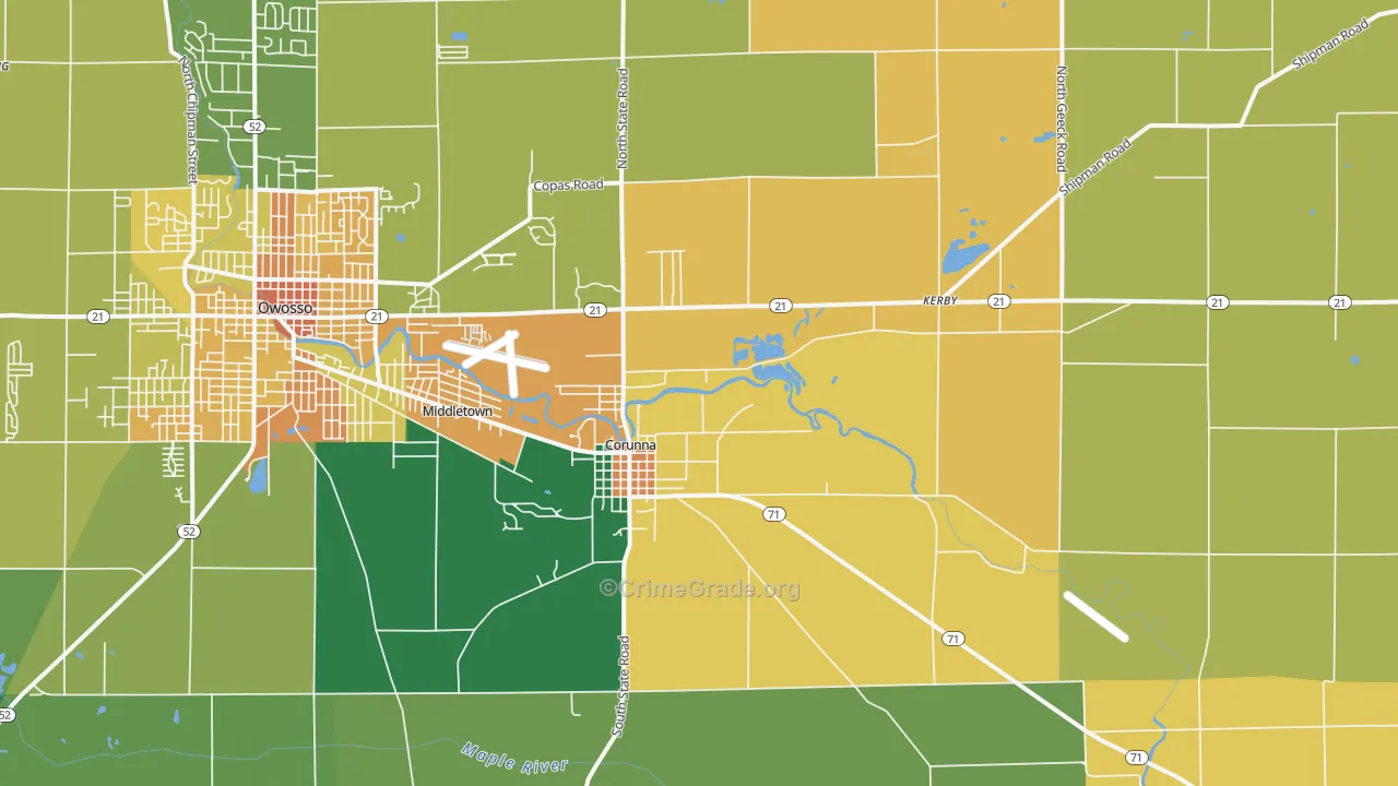 Corunna, MI Map of Vandalism Rates
