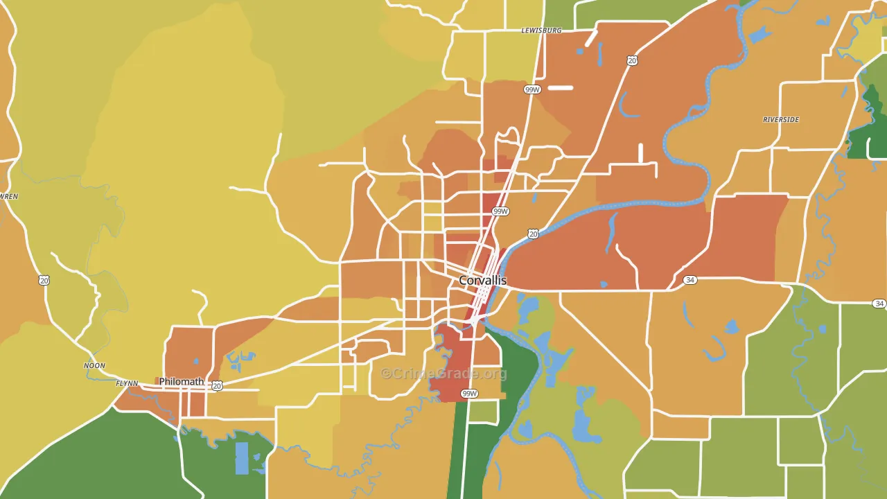 Corvallis, OR Map of Vandalism Rates